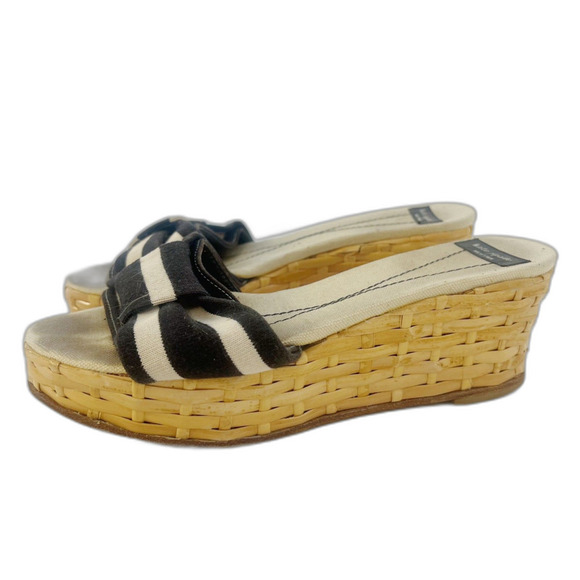 Kate Spade Women's Woven Platform Sandal Black White Striped Bow Size 6 - Picture 7 of 8